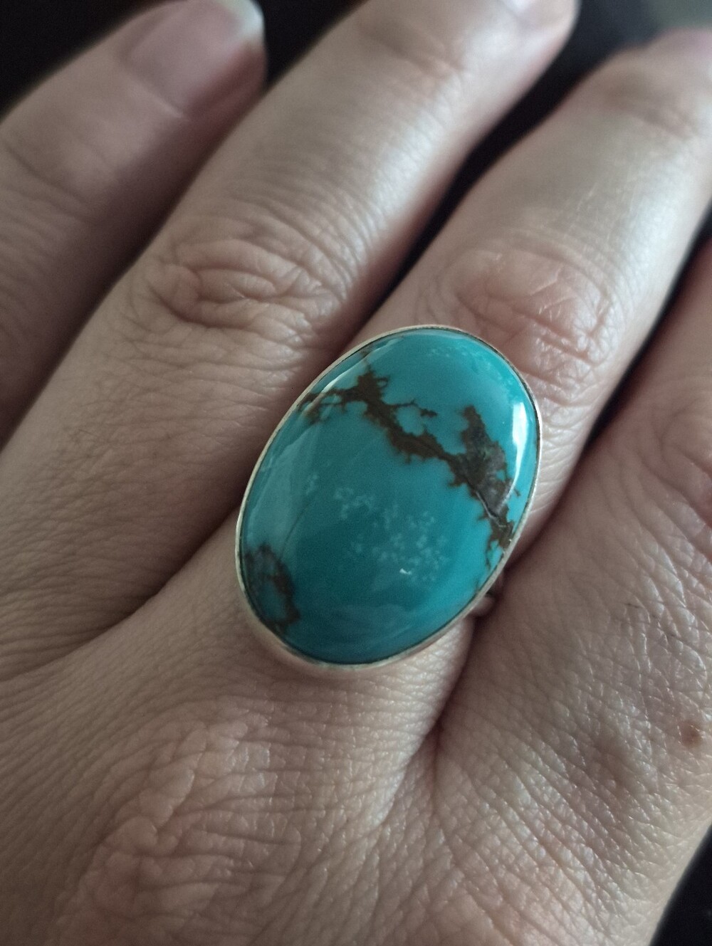 Sterling Silver Tibetan Turquoise Oval Ring